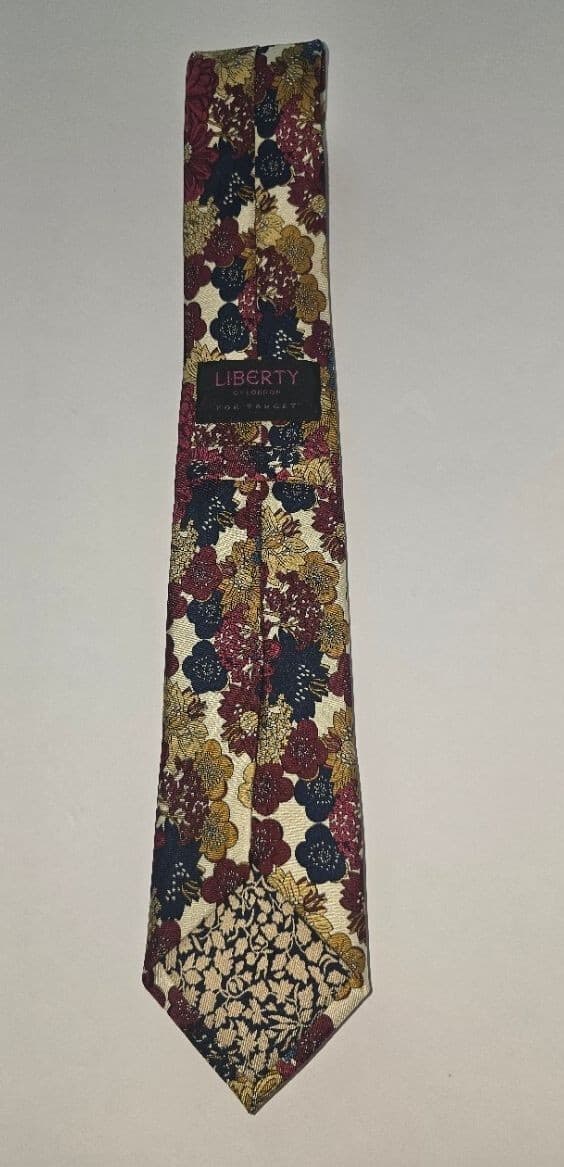 Vintage Liberty of London for Target Silk Floral Necktie Red Yellow Cottagecore - Thumbnail 3