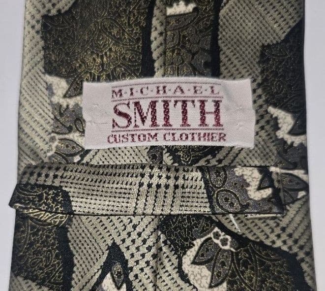 Vintage Michael Smith Custom Tie Grey Black Abstract Geometric Art Deco Necktie - Thumbnail 3