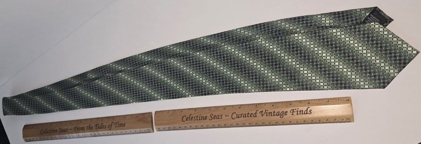Vintage Stafford Performance Silk Green Grey Micro Grid Geometric Mens Necktie - Thumbnail 2