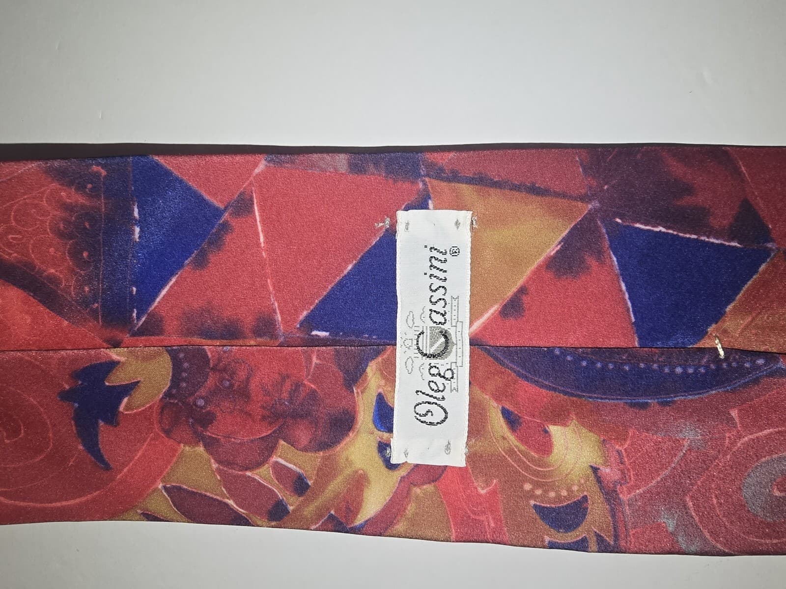 Vintage Oleg Cassini Silk Tie 90s Abstract Geometric Art Deco Swirl Bold RedGold - Thumbnail 4