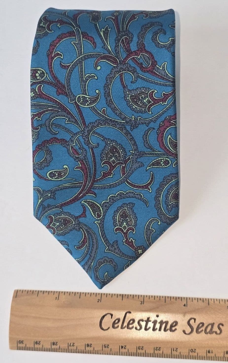 Vintage Hathaway Silk Teal Blue Magenta Red Classic Paisley Made in USA Necktie - Thumbnail 4