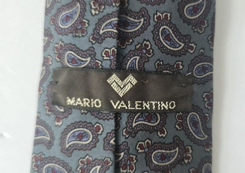 Vintage Mario Valentino Silk Tie Grey Charcoal Paisley Pattern Mens Necktie - Thumbnail 4