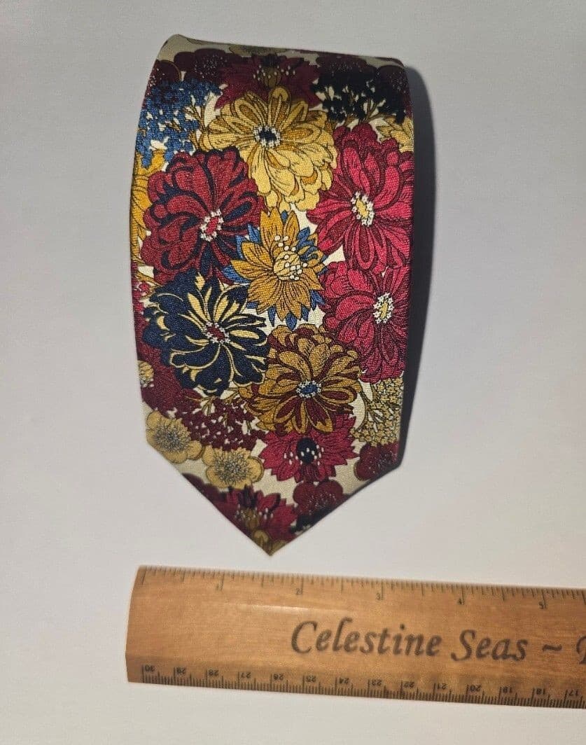 Vintage Liberty of London for Target Silk Floral Necktie Red Yellow Cottagecore - Thumbnail 5