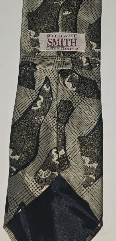 Vintage Michael Smith Custom Tie Grey Black Abstract Geometric Art Deco Necktie - Thumbnail 4