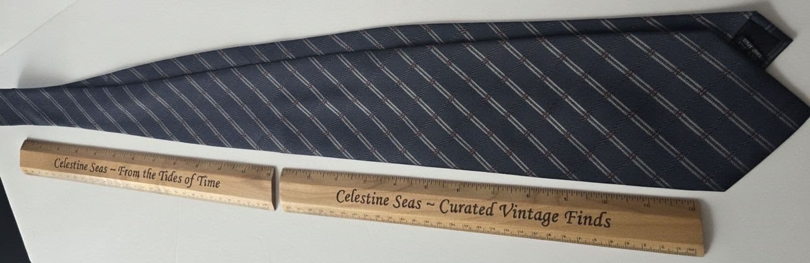 Vintage Milano Silk Tie Navy Blue Diagonal Repp Stripe Red Silver Mens Necktie - Thumbnail 2