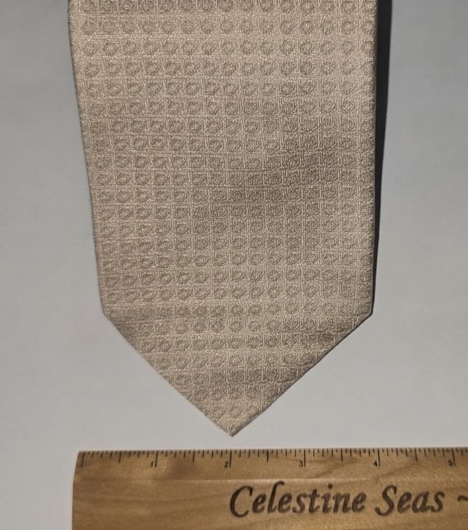 Vintage Fiorentini Silk Tie Made in Italy Textured Pale Beige-Pink Retro Tie - Thumbnail 4