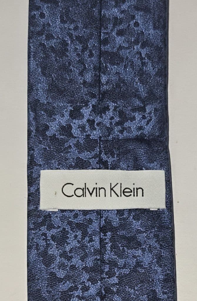 Vintage Calvin Klein Silk Tie Blue Black Textured Abstract Floral Mens Necktie - Thumbnail 3