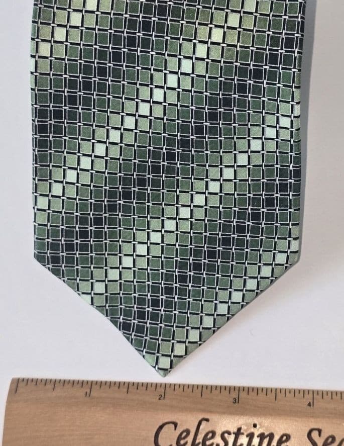 Vintage Stafford Performance Silk Green Grey Micro Grid Geometric Mens Necktie - Thumbnail 6