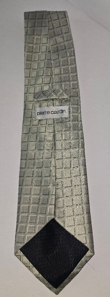Vintage Pierre Cardin 100% Silk 90s Geometric Retro Tie Sage Green Grey 4" Wide - Thumbnail 3