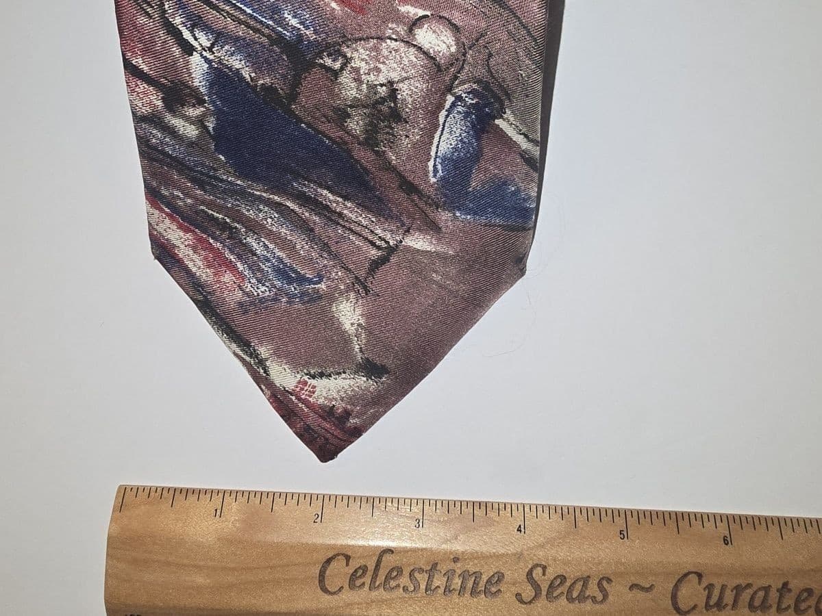 Vintage Mario Valentino Silk Tie Abstract Brushstroke Multicolor Mens Necktie - Thumbnail 6