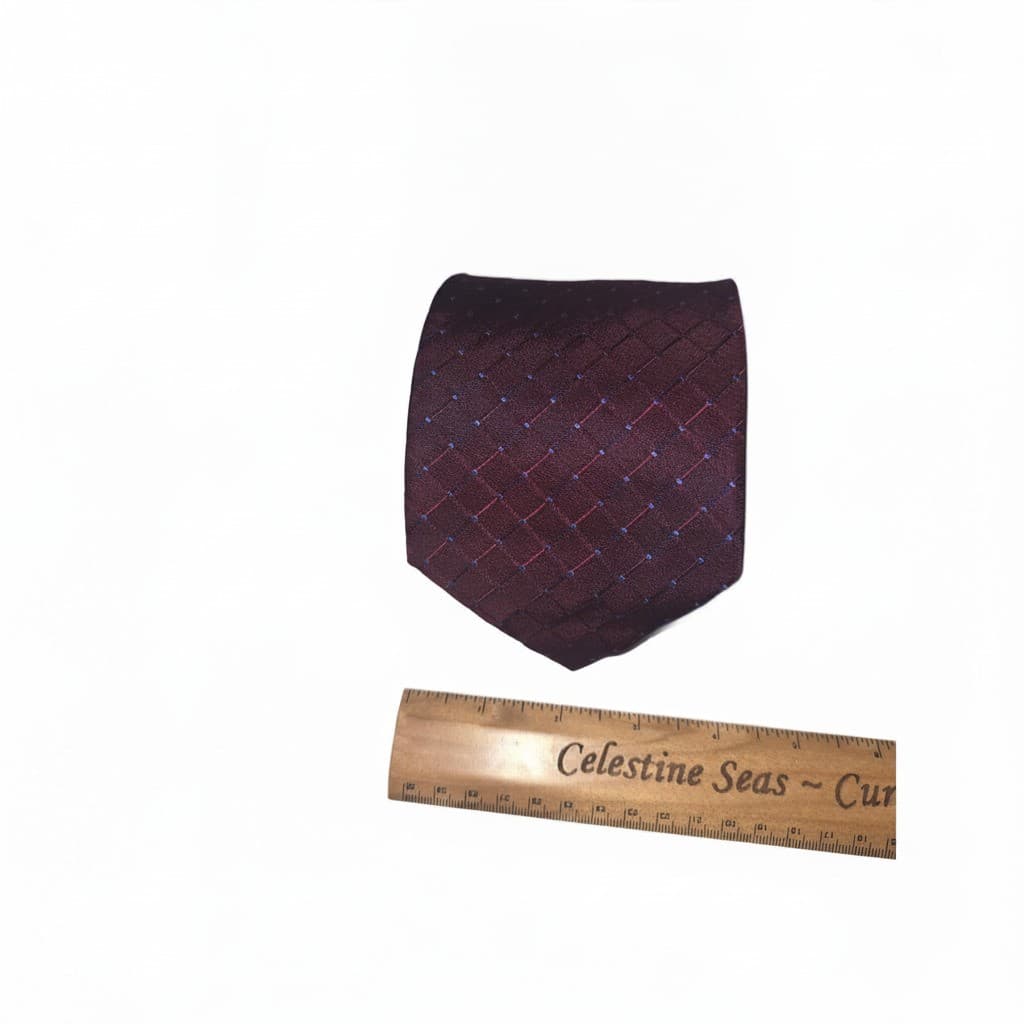 Valerio Garati Hand Made Pure Silk Tie Burgundy Red Blue Grid Pattern Geometric - Thumbnail 6