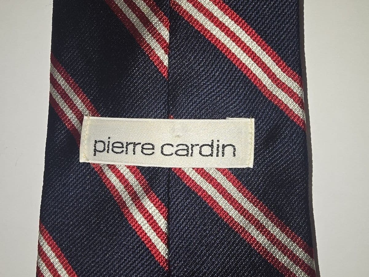 Pierre Cardin Vintage 100% Silk Striped Men's Necktie - Navy / Red - Thumbnail 4