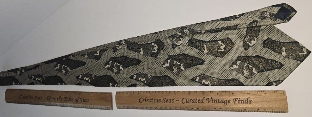 Vintage Michael Smith Custom Tie Grey Black Abstract Geometric Art Deco Necktie - Thumbnail 2