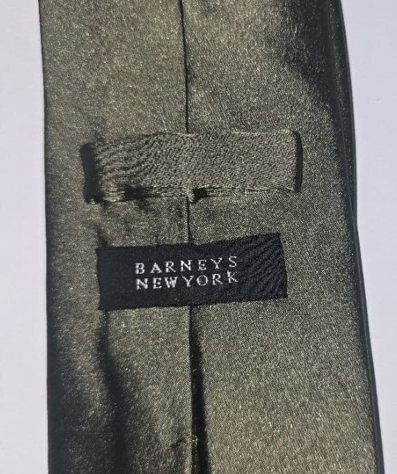 Vintage Barneys New York Silk Tie Olive Green Made in Italy Solid Necktie - Thumbnail 3