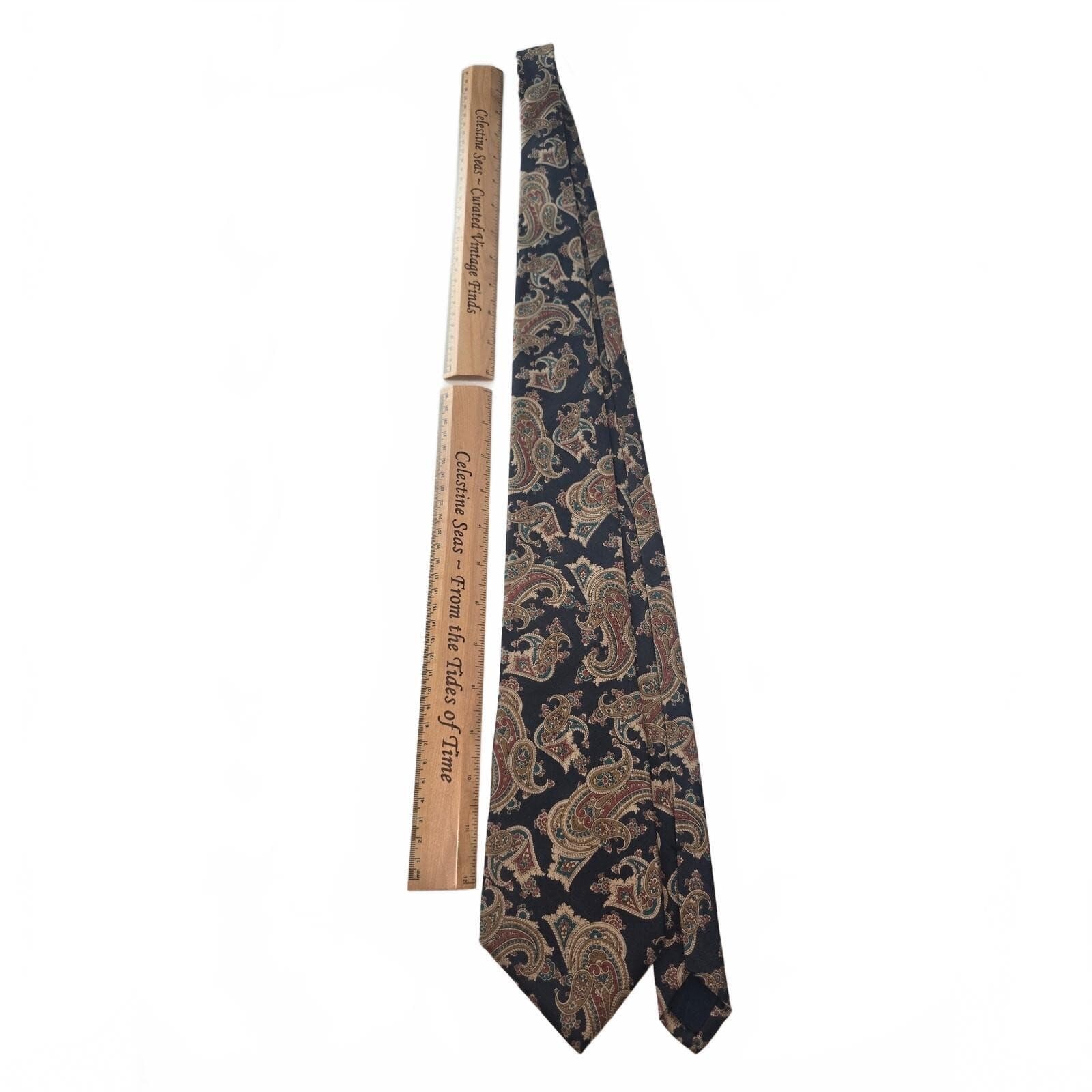 John Henry Mens Silk Tie Black Navy Gold Paisley Classic Vintage Pattern Necktie - Thumbnail 2