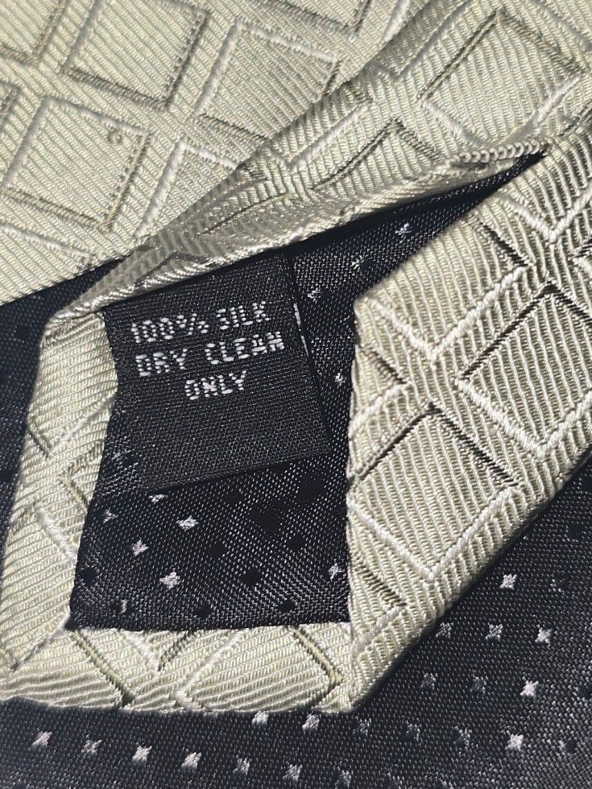 Vintage Pierre Cardin 100% Silk 90s Geometric Retro Tie Sage Green Grey 4" Wide - Thumbnail 4