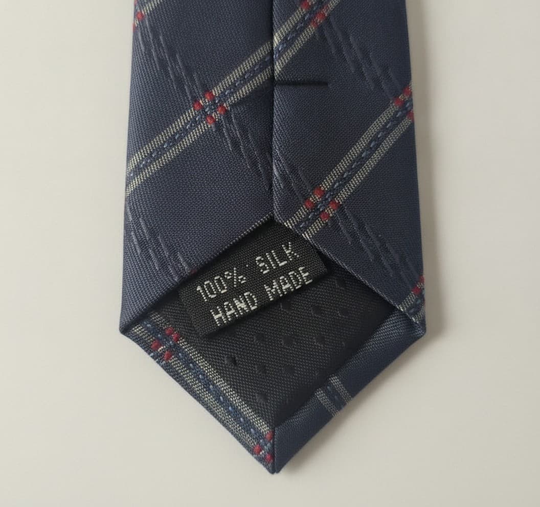 Vintage Milano Silk Tie Navy Blue Diagonal Repp Stripe Red Silver Mens Necktie - Thumbnail 4