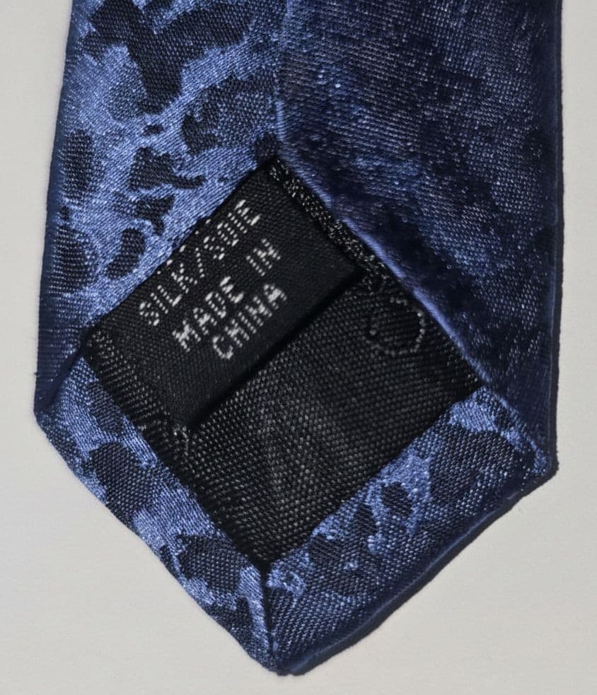Vintage Calvin Klein Silk Tie Blue Black Textured Abstract Floral Mens Necktie - Thumbnail 4