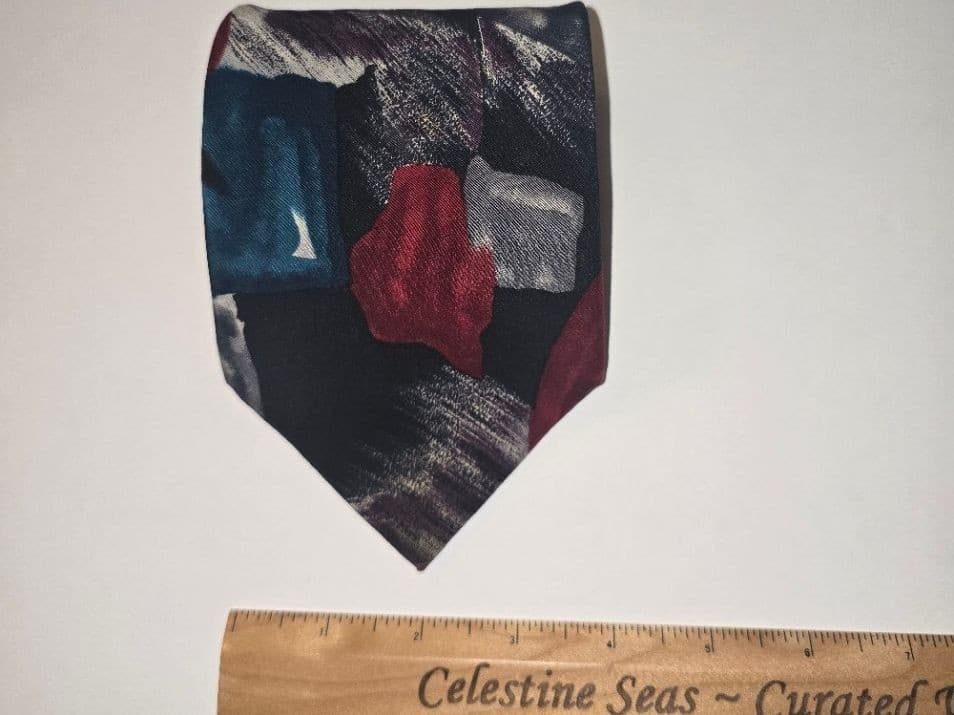 Vintage 80s 90s Pierre Cardin All Silk Tie Geometric Abstract 4" Wide - Thumbnail 2