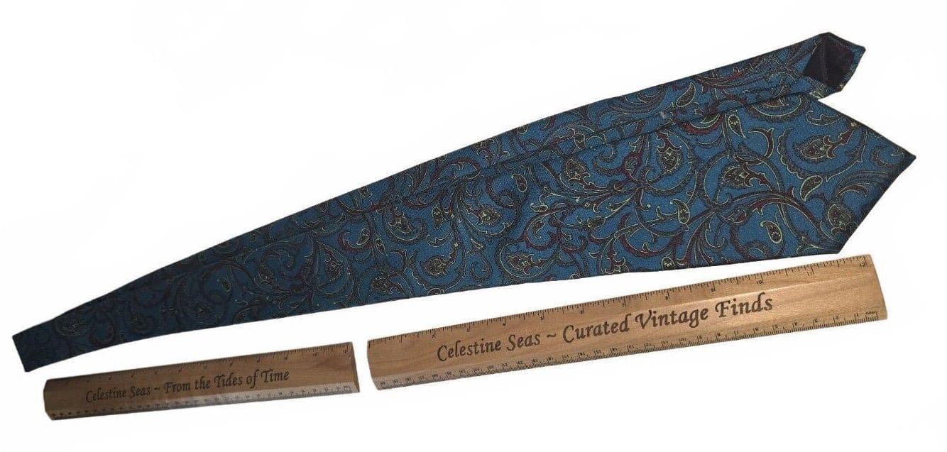 Vintage Hathaway Silk Teal Blue Magenta Red Classic Paisley Made in USA Necktie - Thumbnail 2
