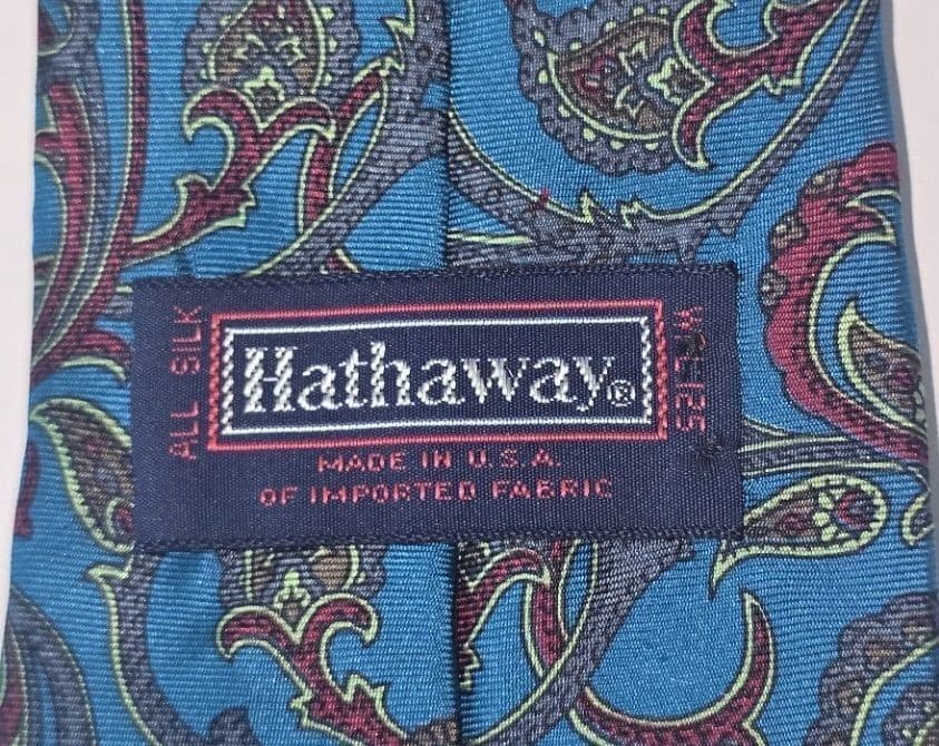 Vintage Hathaway Silk Teal Blue Magenta Red Classic Paisley Made in USA Necktie - Thumbnail 3