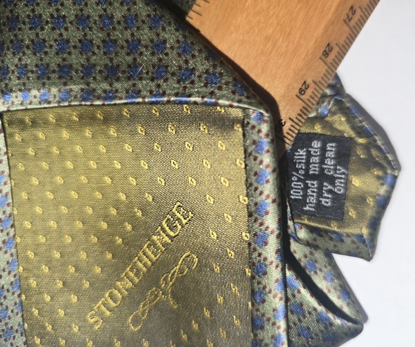 Stonehenge Vintage 100% Silk Geometric Medallion Men's Necktie - Green / Gold - Thumbnail 5