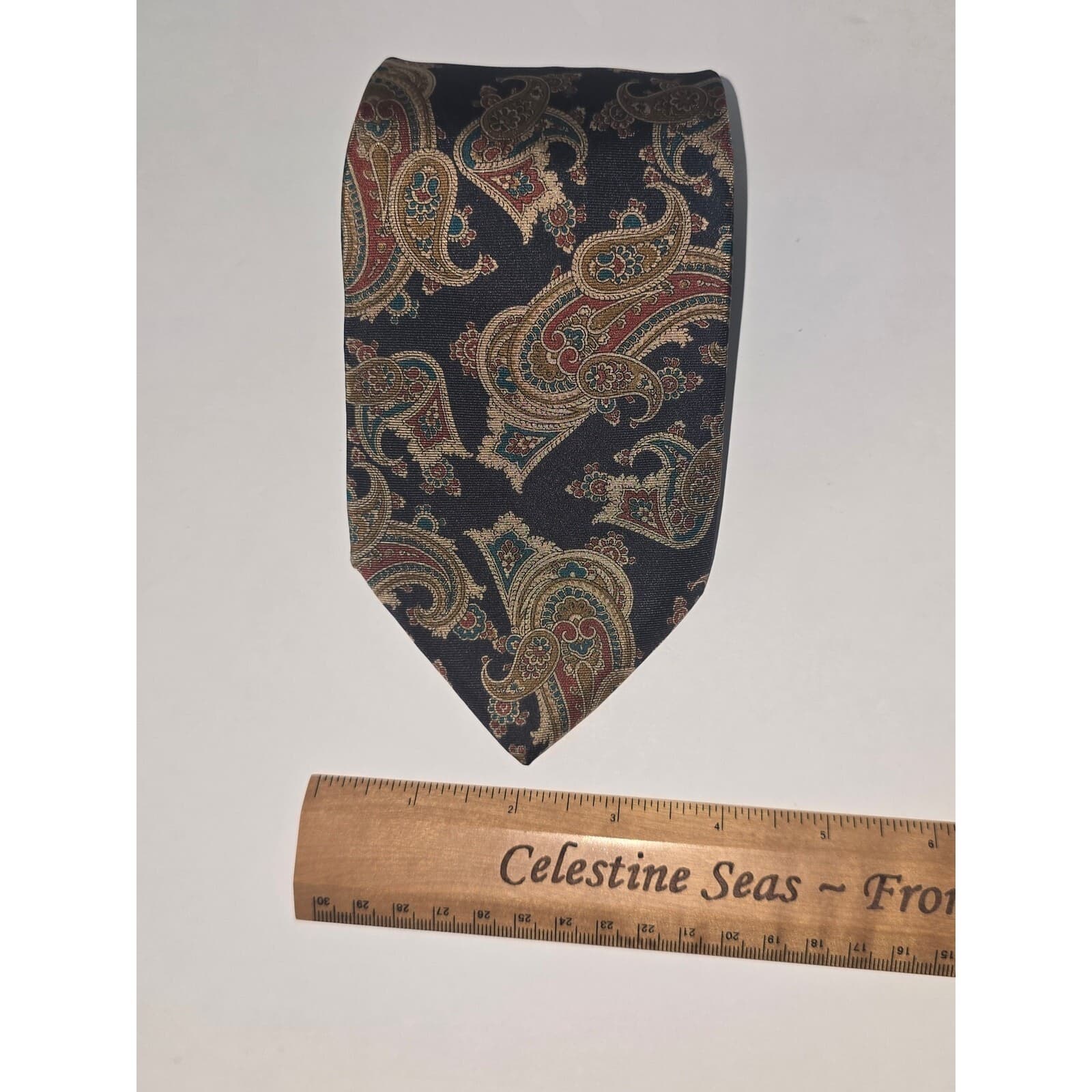 John Henry Mens Silk Tie Black Navy Gold Paisley Classic Vintage Pattern Necktie - Thumbnail 4