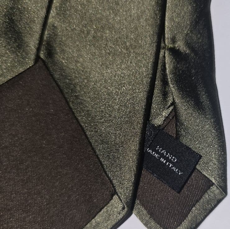 Vintage Barneys New York Silk Tie Olive Green Made in Italy Solid Necktie - Thumbnail 4