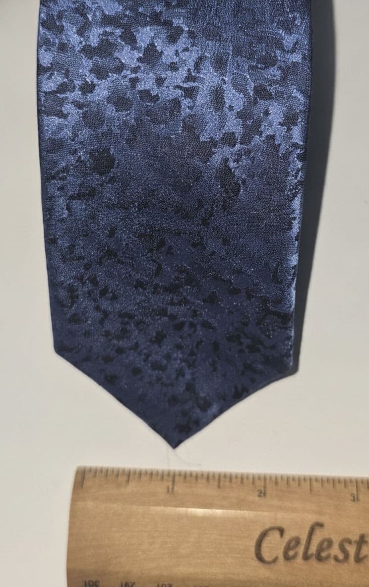 Vintage Calvin Klein Silk Tie Blue Black Textured Abstract Floral Mens Necktie - Thumbnail 5