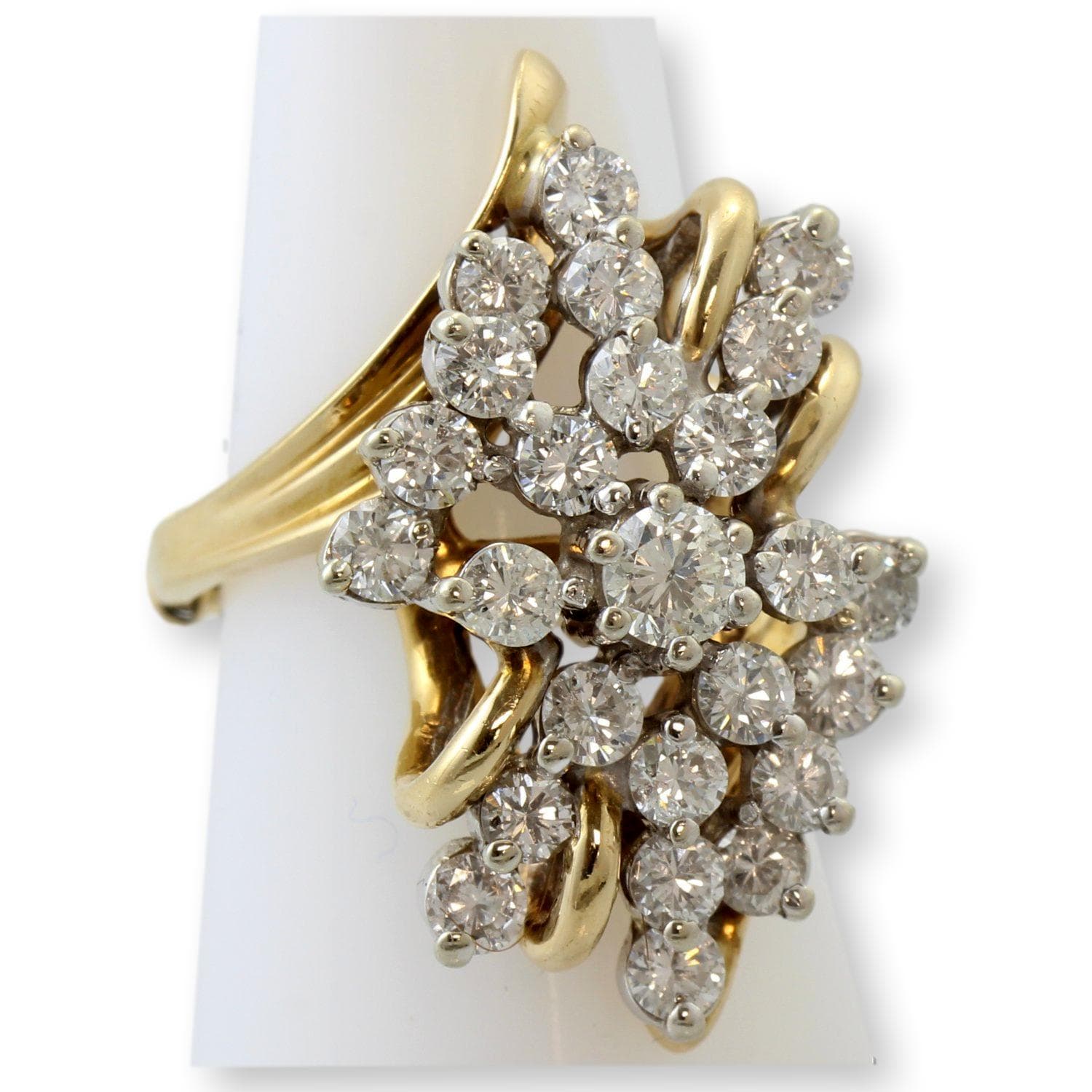 Vintage 14K Gold 3.35 CTW Diamond Waterfall Cocktail Ring | Natural Diamond Estate Statement Ring - Size 6.5-6.75 - Thumbnail 2
