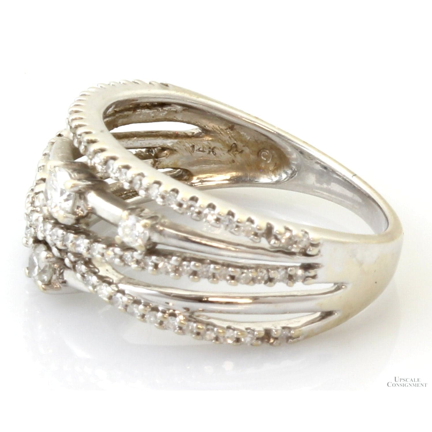 14K White Gold .70ctw Diamond Crossover Vintage Ring - Size 8.75 - Thumbnail 6