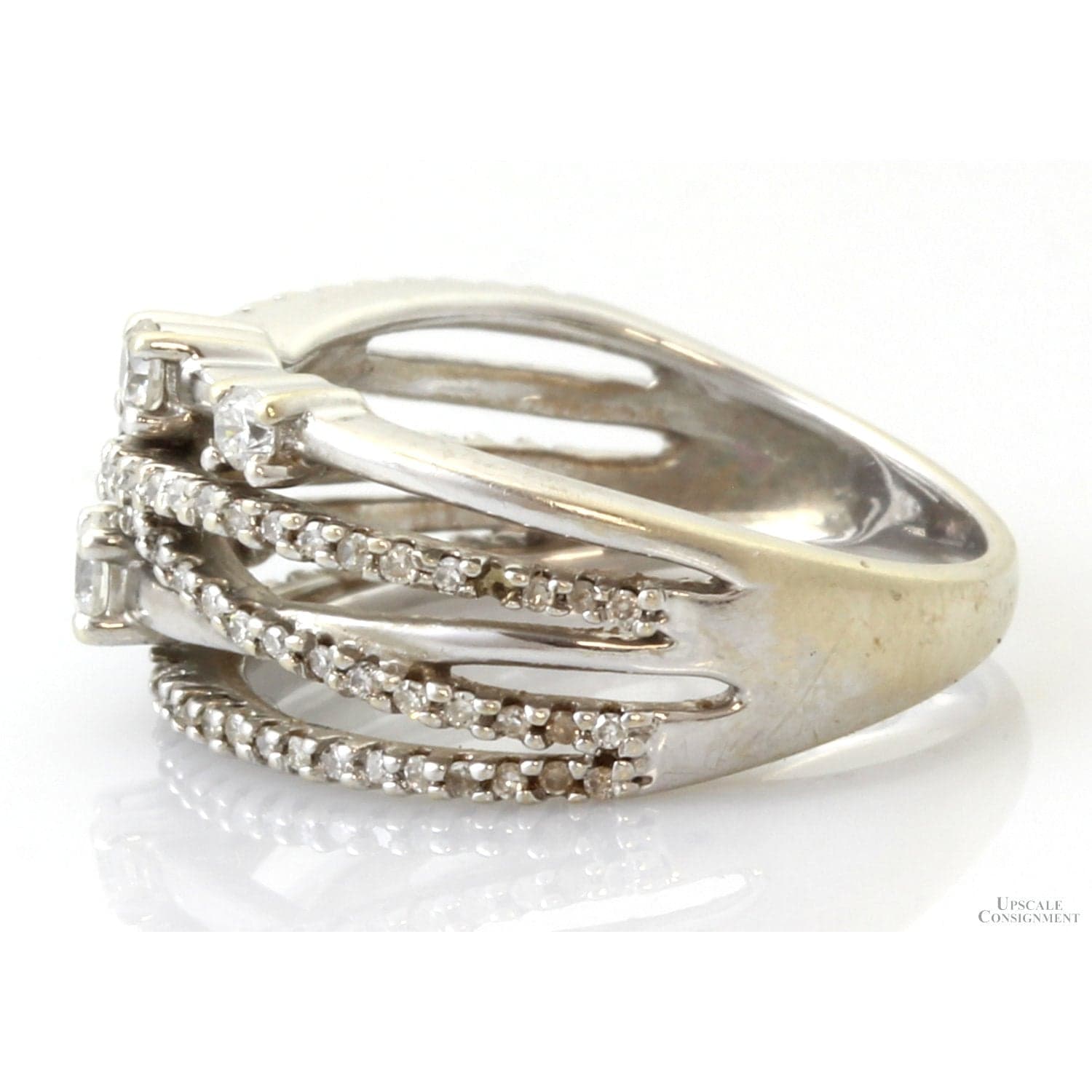 14K White Gold .70ctw Diamond Crossover Vintage Ring - Size 8.75 - Thumbnail 4