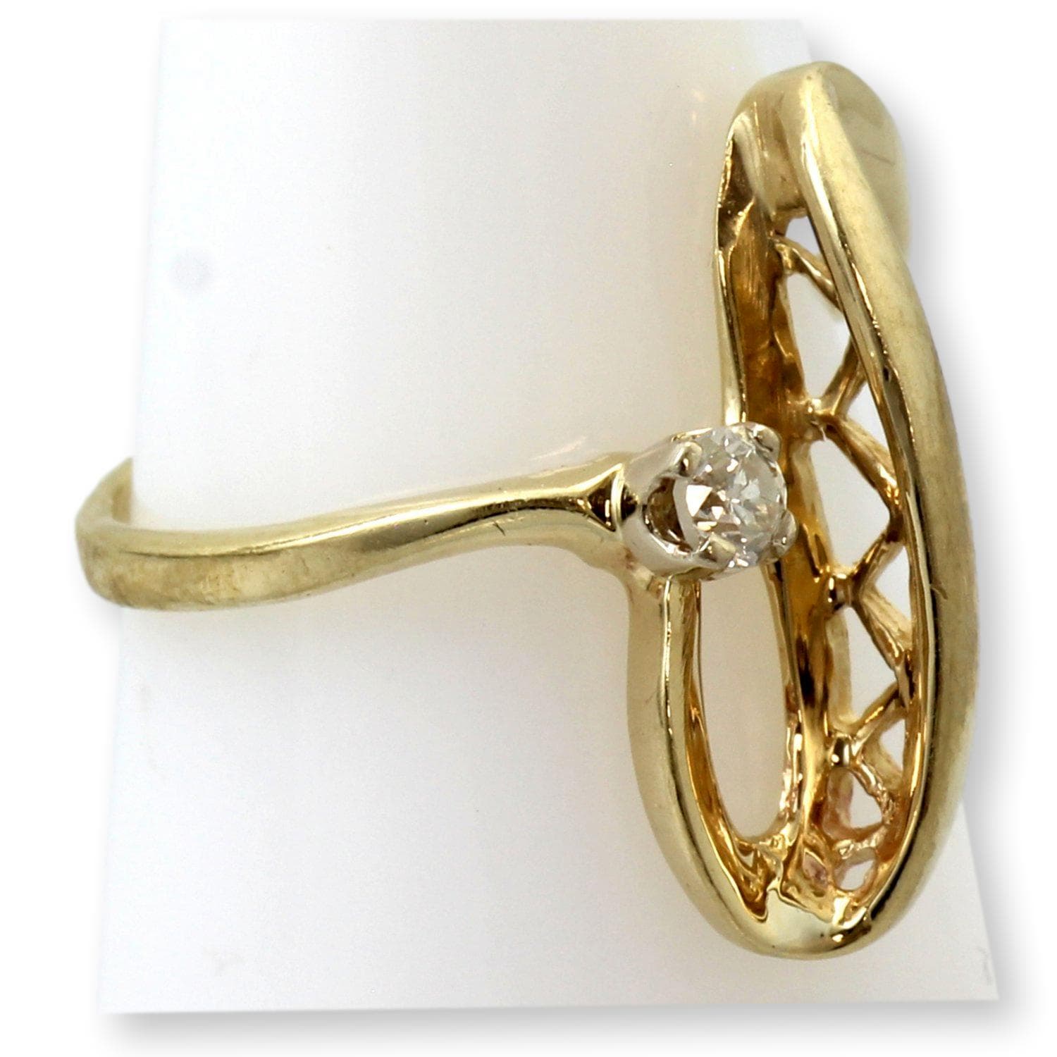 Vintage Japanese Modernist 10KP Gold Transitional Cut Diamond Ring | Estate Diamond Ring - Size 5.75 - Thumbnail 2