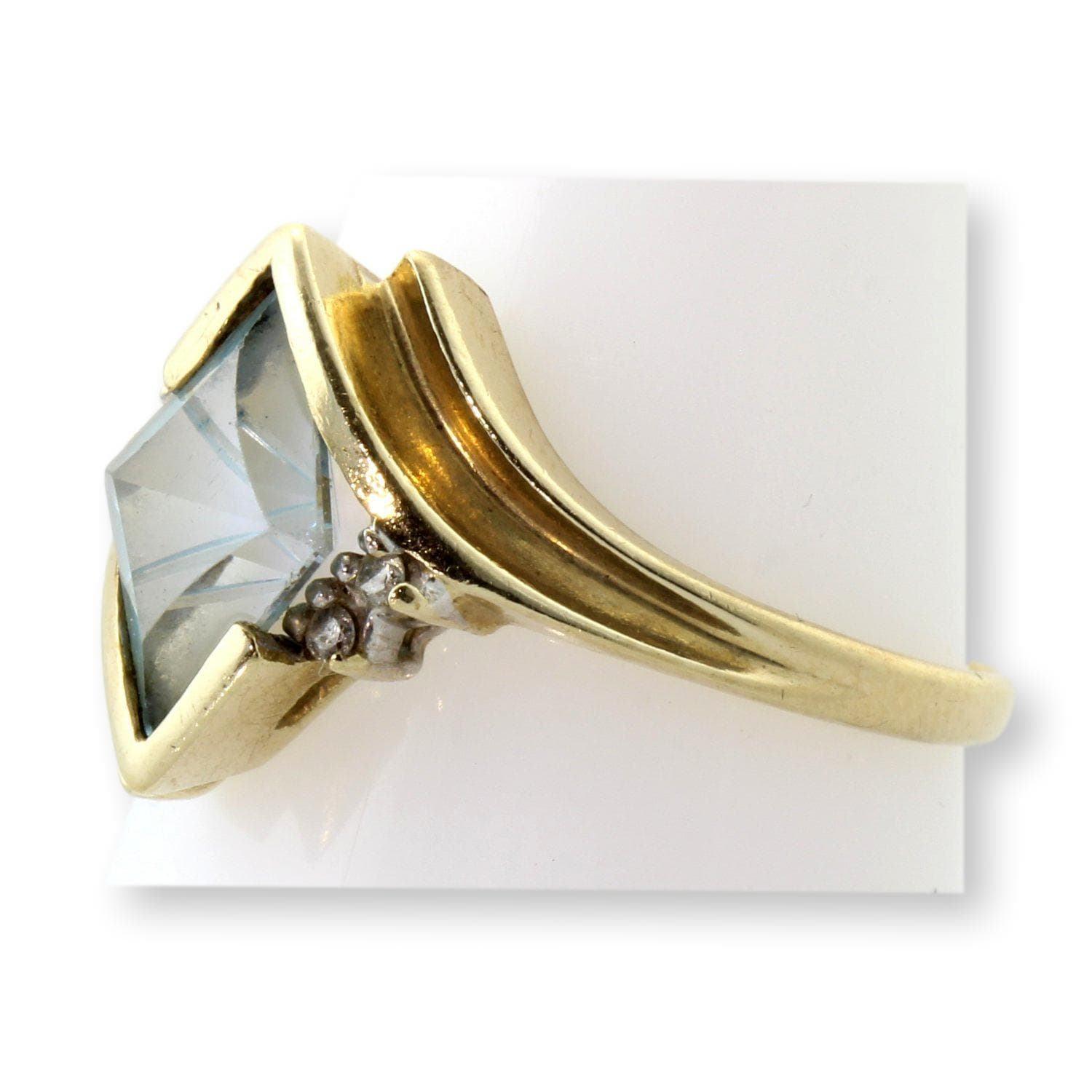 Vintage Love Story 14K Gold Fantasy-Cut Natural Aquamarine & Diamond Ring - Size 8.75 - Thumbnail 3