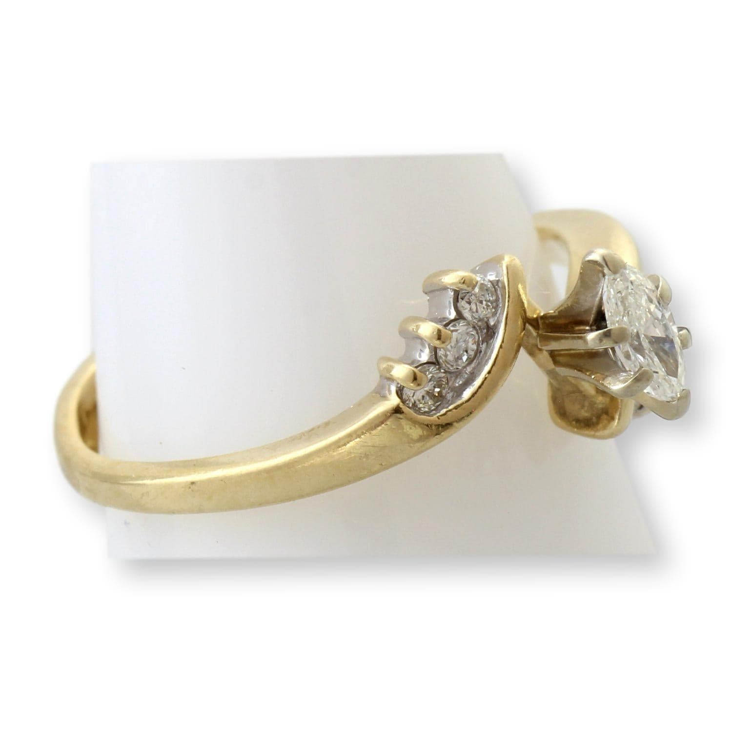 Vintage Crescent 14KP Gold Marquise Diamond Shadow Band | Estate Wedding Ring - Size 8.5 - Thumbnail 2