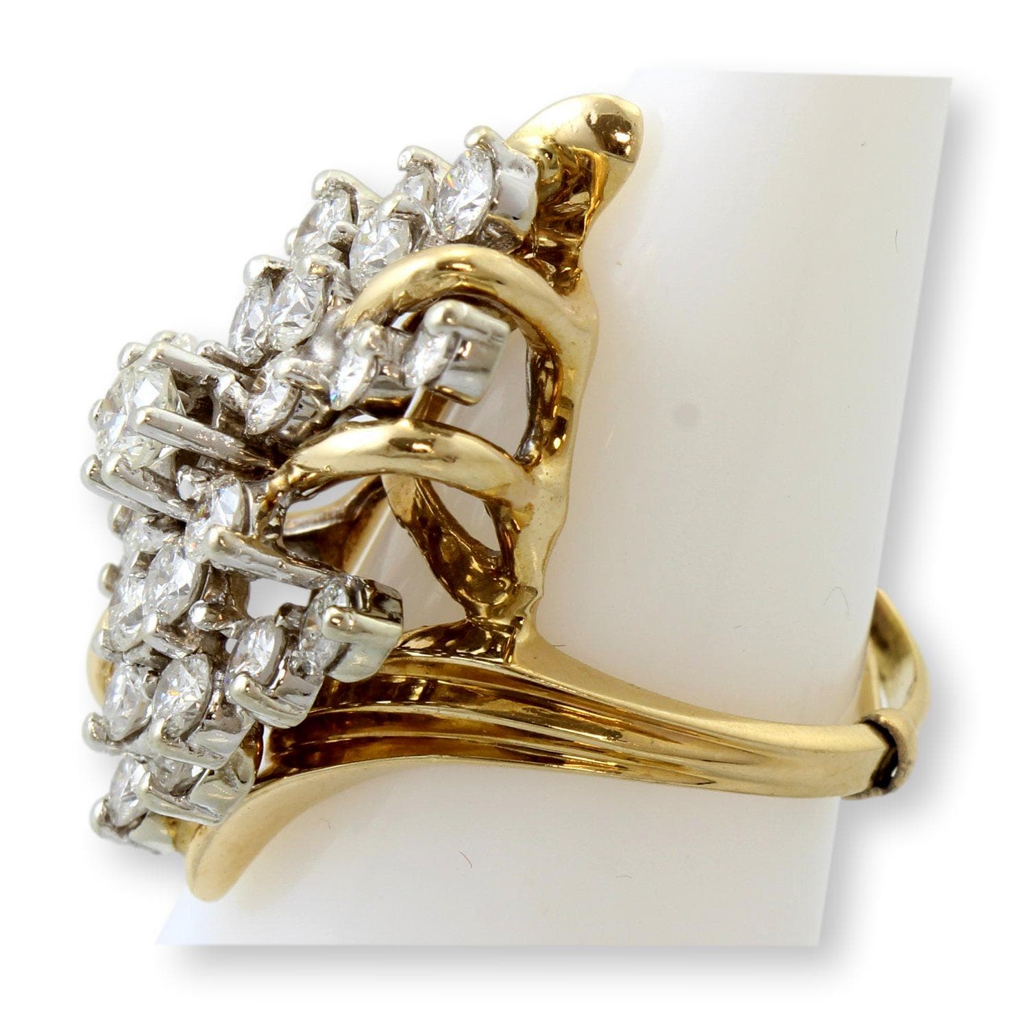 Vintage 14K Gold 3.35 CTW Diamond Waterfall Cocktail Ring | Natural Diamond Estate Statement Ring - Size 6.5-6.75 - Thumbnail 3