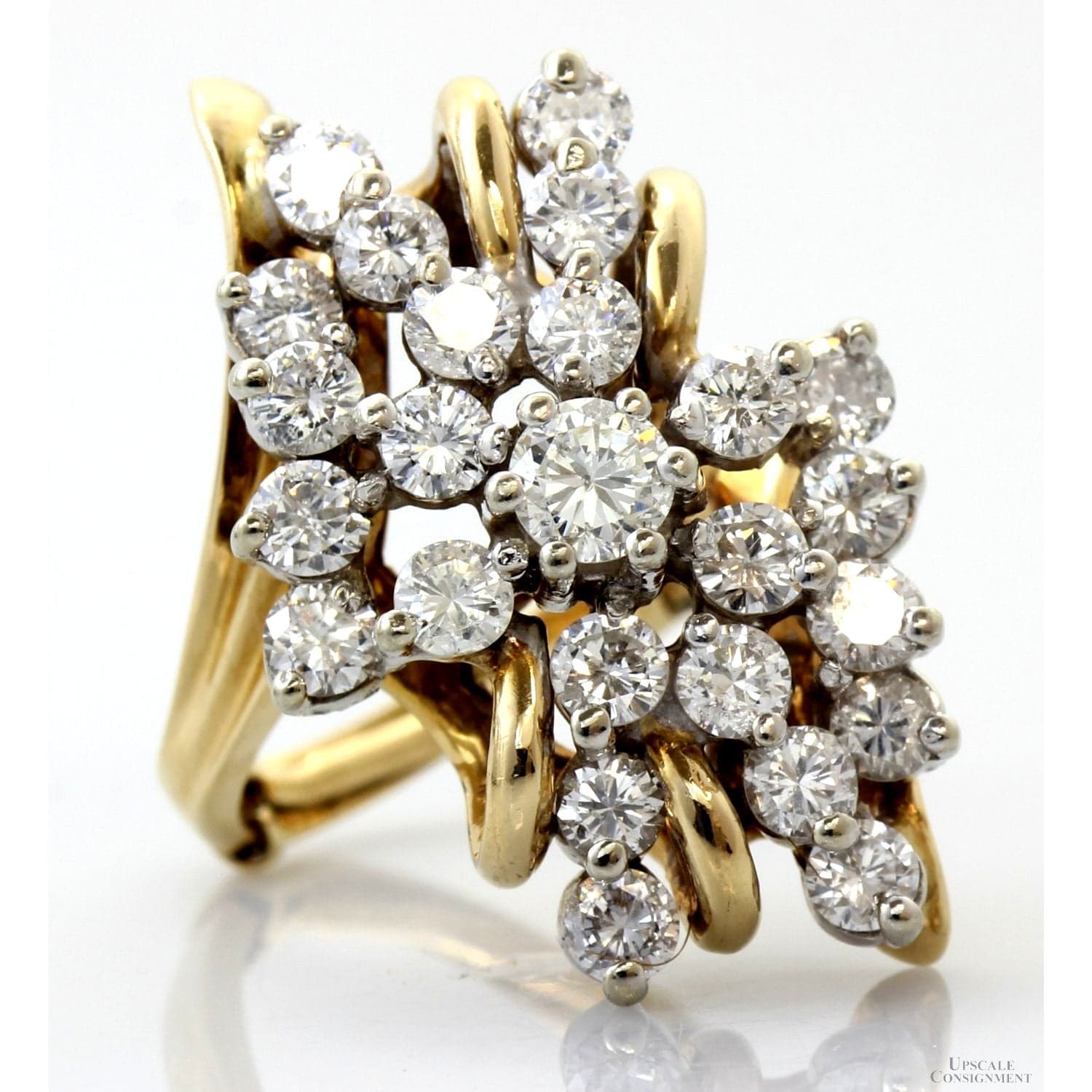 Vintage 14K Gold 3.35 CTW Diamond Waterfall Cocktail Ring | Natural Diamond Estate Statement Ring - Size 6.5-6.75 - Thumbnail 4