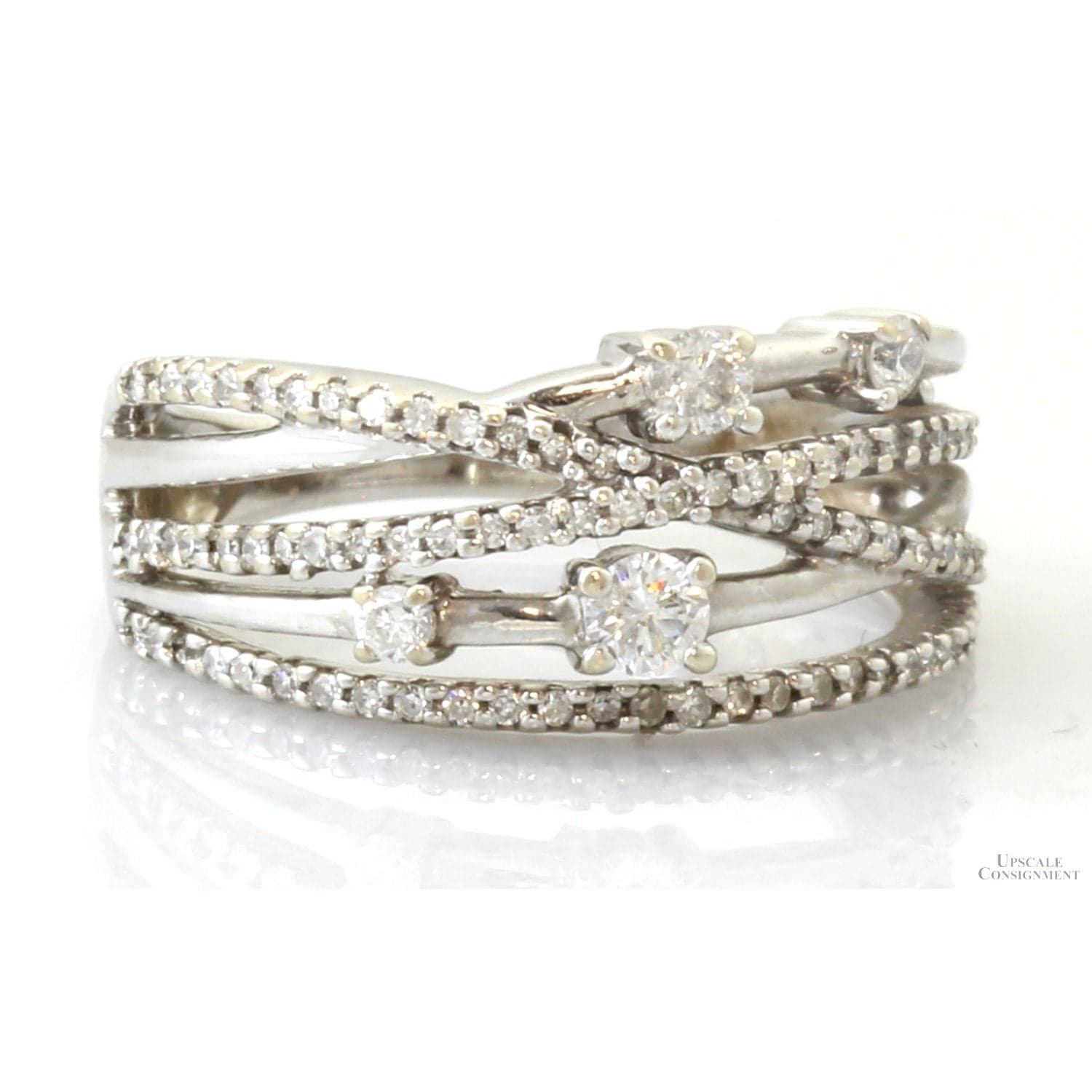 14K White Gold .70ctw Diamond Crossover Vintage Ring - Size 8.75 - Thumbnail 2