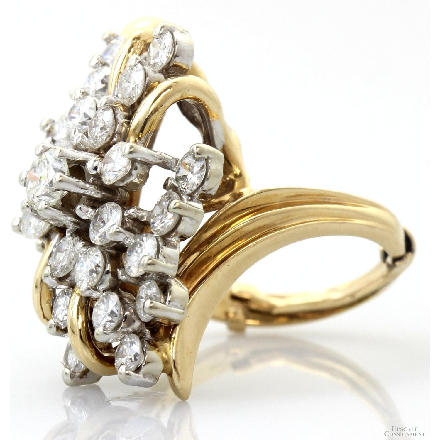Vintage 14K Gold 3.35 CTW Diamond Waterfall Cocktail Ring | Natural Diamond Estate Statement Ring - Size 6.5-6.75 - Thumbnail 5