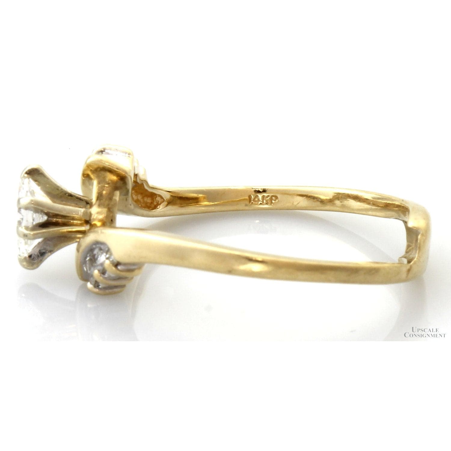 Vintage Crescent 14KP Gold Marquise Diamond Shadow Band | Estate Wedding Ring - Size 8.5 - Thumbnail 6