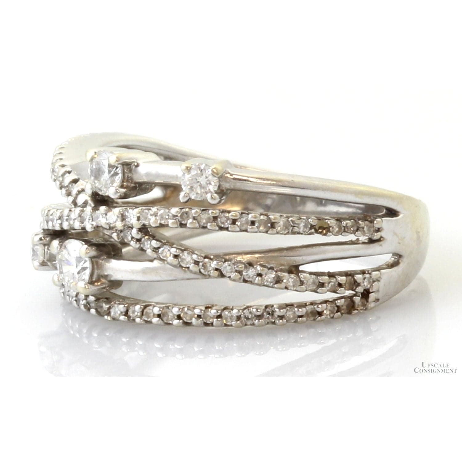 14K White Gold .70ctw Diamond Crossover Vintage Ring - Size 8.75 - Thumbnail 5