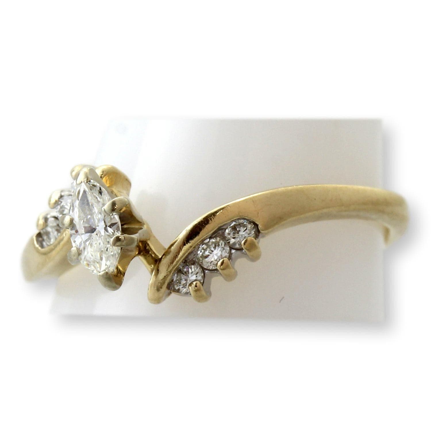 Vintage Crescent 14KP Gold Marquise Diamond Shadow Band | Estate Wedding Ring - Size 8.5 - Thumbnail 4