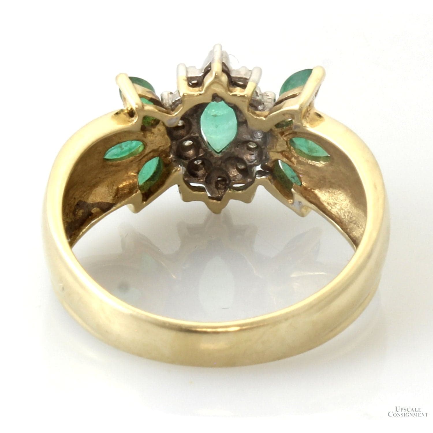 10K Gold Natural Emerald & Diamond Floral Cluster Ring - Size 7.75 - Thumbnail 6