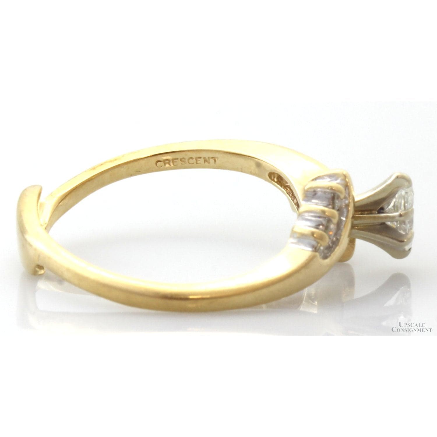 Vintage Crescent 14KP Gold Marquise Diamond Shadow Band | Estate Wedding Ring - Size 8.5 - Thumbnail 5