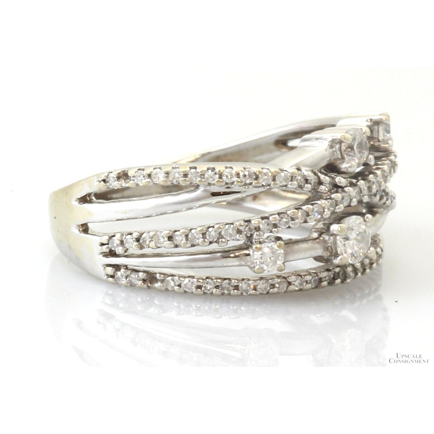 14K White Gold .70ctw Diamond Crossover Vintage Ring - Size 8.75 - Thumbnail 3