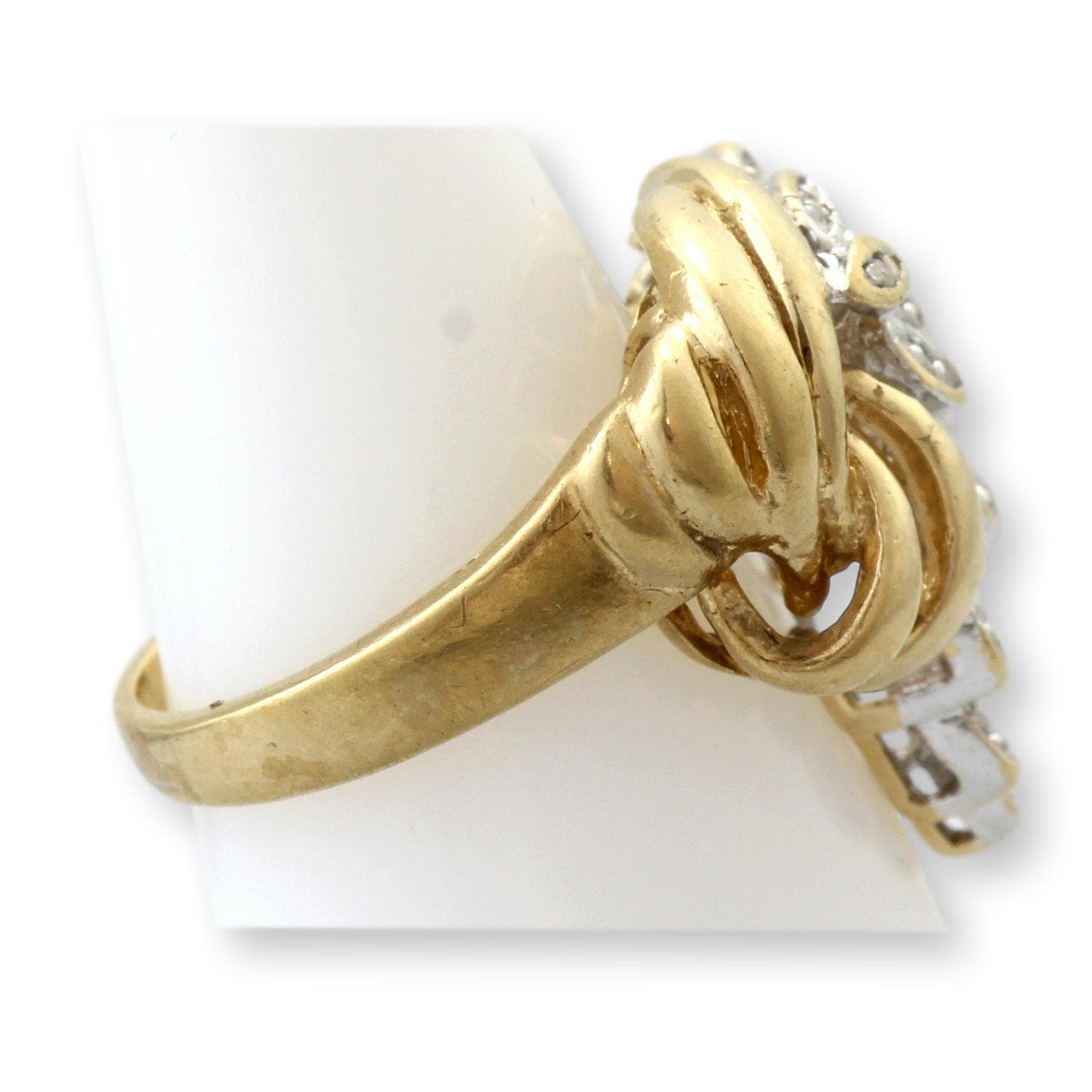 Vintage 10K Gold Diamond Leaf & Ribbon Ring | Nature Inspired Estate Diamond Ring - Size 4 - Thumbnail 3