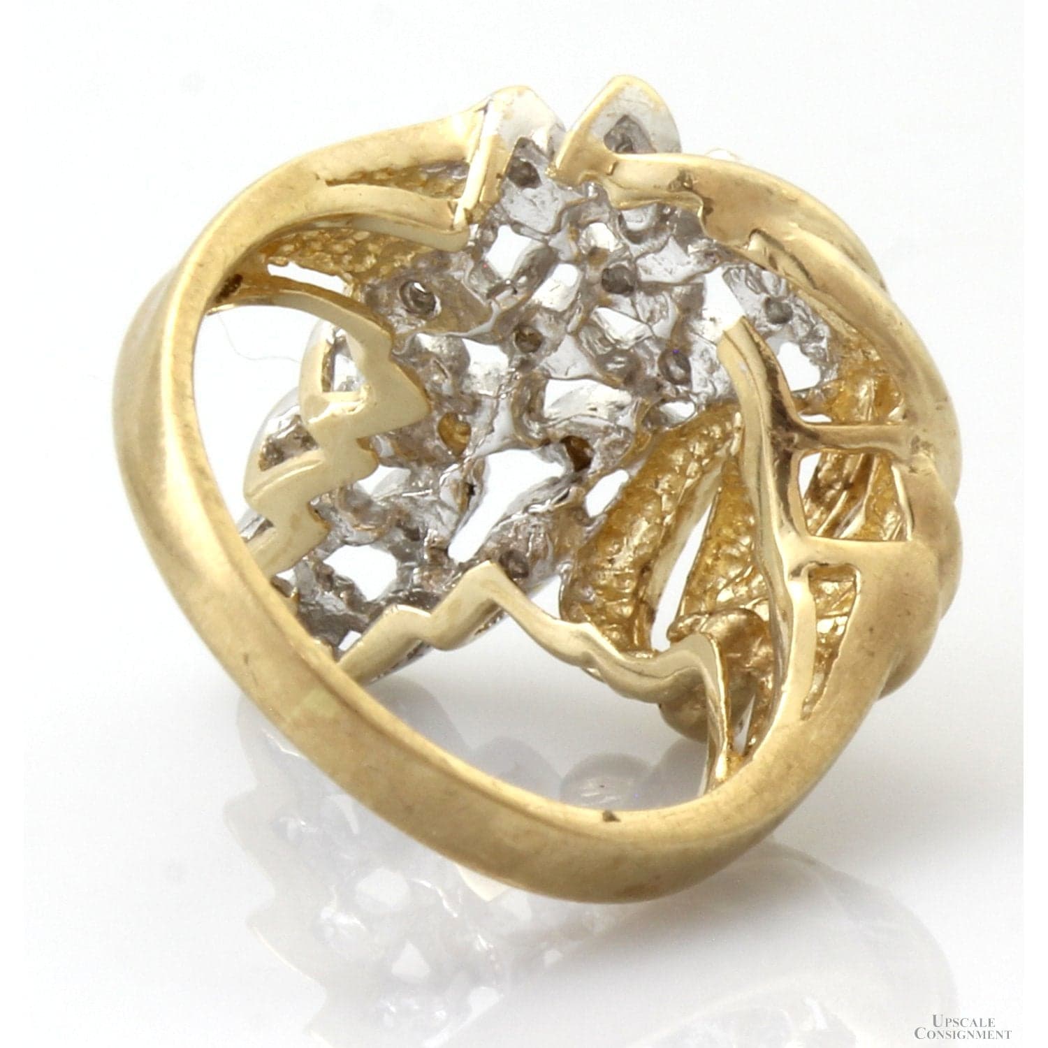Vintage 10K Gold Diamond Leaf & Ribbon Ring | Nature Inspired Estate Diamond Ring - Size 4 - Thumbnail 5