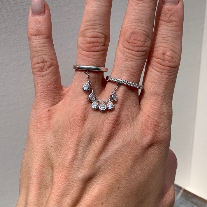 Sterling Silver Moissanite Two-Finger Ring | Double Ring | Sizes 5.5 & 8 - Thumbnail 4