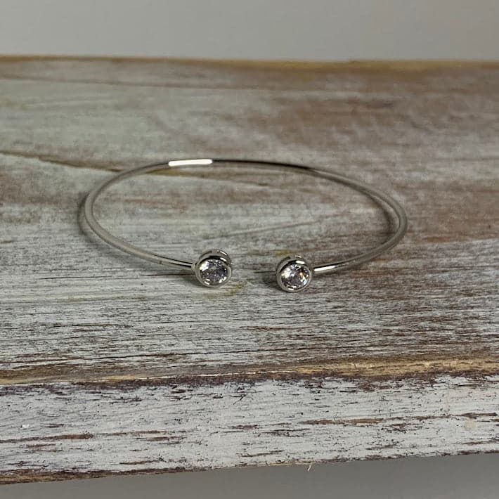 Sterling Silver Bezel Set CZ Cuff - Thumbnail 2