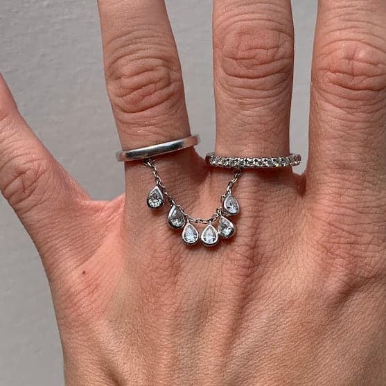 Sterling Silver Moissanite Two-Finger Ring | Double Ring | Sizes 5.5 & 8 - Thumbnail 3